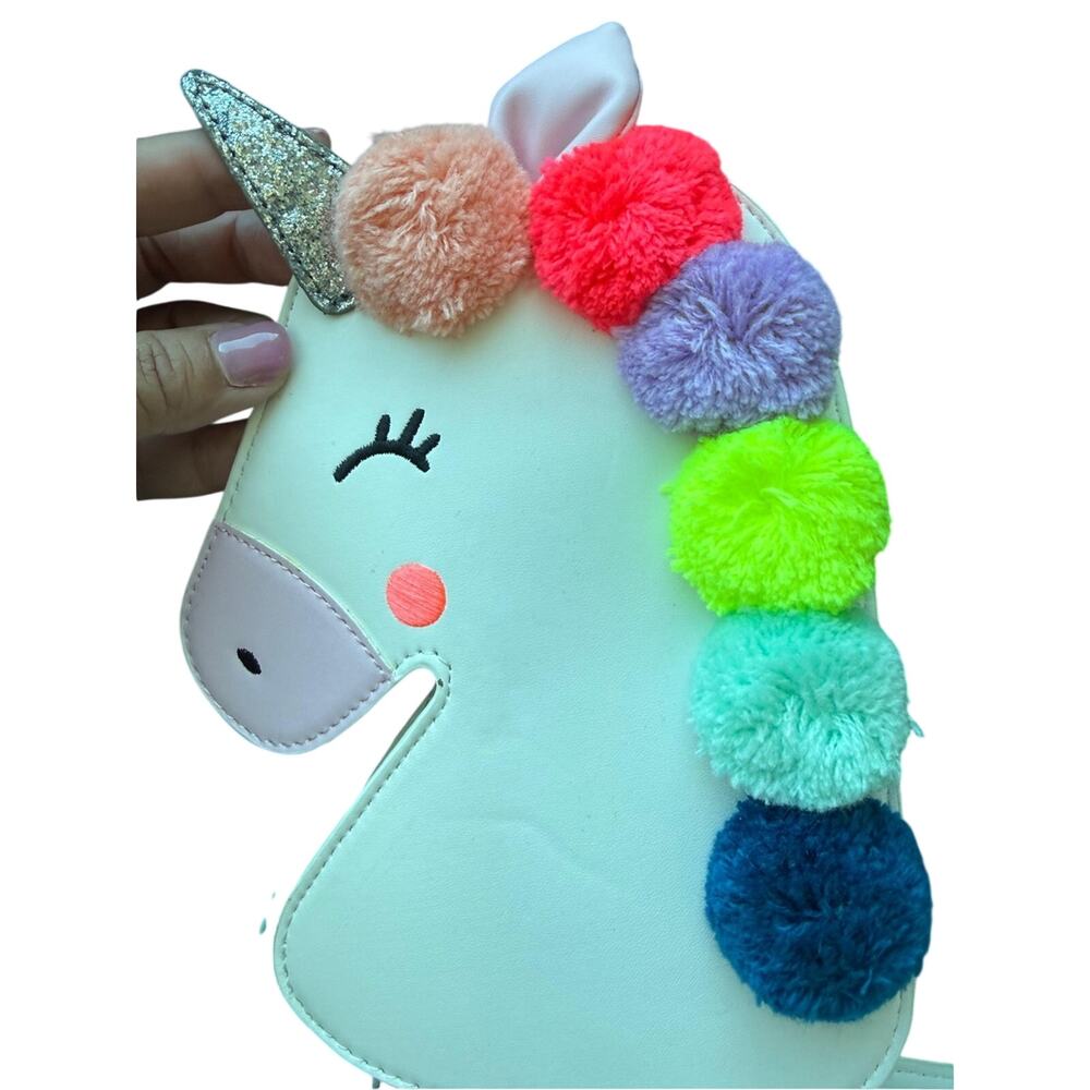NWT Cat & Jack White Unicorn Crossbody Bag with Rainbow Pom-Poms